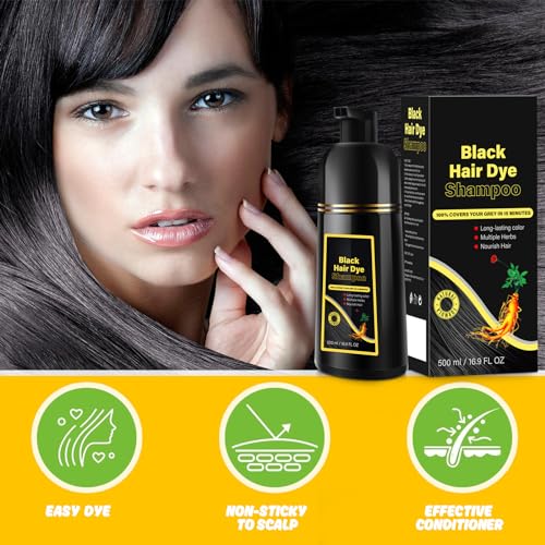 Black Hair Dye Shampoo 3 in 1, Hair Color Shampoo for Gray Hair, Natural Herbal 3 in 1 Hair Dye for Women Men 500ml