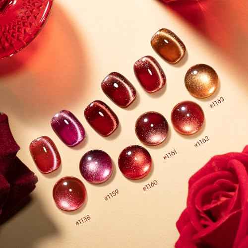 GELLEN Cat Eye Gel Nail Polish Magnetic Glitter 6 Colors Pink Purple Burgundy Red Brown Reflective No Wipe Soak Off UV Light Gel Polish for DIY Manicure Art Women Girls Valentine's Day Christmas Gift