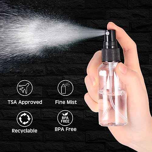 Roshtia 200 Pcs 2 oz Plastic Mini Spray Bottles with Black Cap Clear Empty Fine Mist Spray Bottles Refillable Liquid Container for Essential Oils Perfumes Travel Makeup
