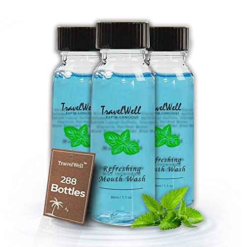 Travel Well Individually Wrapped Mouthwash Bottles - Cruise Essentials & Hotel Mouthwash - Travel Essentials & Toiletry Case Friendly - Long-Lasting Mint & Alcohol-Free - 1 Fl Oz, Pack of 288