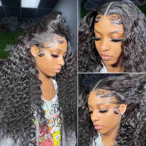 WINOW Deep Wave Lace Front Wigs Human Hair Pre Plucked 180% Density HD Transparent 13x4 Lace Frontal Wigs For Women Human Hair Lace Front Wigs Deep Curly Lace Front Wig (32 INCH)