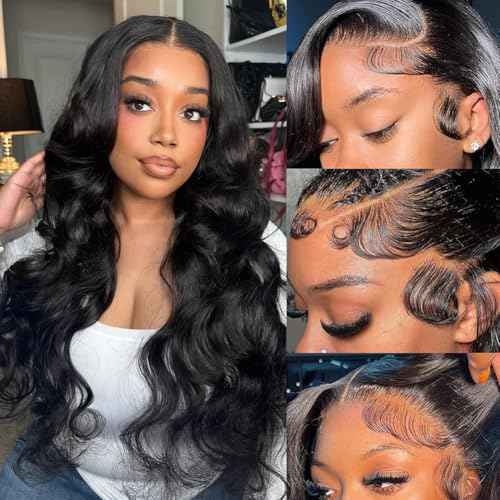 13x4 Body Wave Lace Front Wigs Human Hair 180% Density HD Transparent Pre Plucked Glueless Wigs for Women Bleached Knots with Baby Hair 24inch