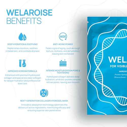 Welaroise Bio Protein Collagen Hydrogel Deep Face Mask - 35% More Collagen, Intense Hydration & Moisturization, Firming, Anti-Aging, Skin Renewal, Korean Skincare (Pack of 5)