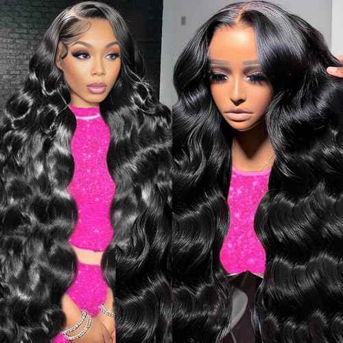 sdamey 26 Inch 13x6 Lace Front Wigs Human Hair 250% Density HD Body Wave Lace Front Wigs Human Hair Pre Plucked Wigs Human Hair for Women Gluless Wigs with Baby Hair #1 Jet Black
