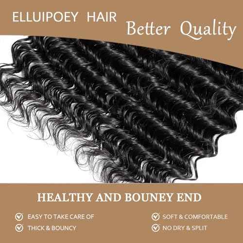 Deep Wave Human Hair Bundles 14 16 18 Inch Water Wave Bundles 15A Brazilian 100% Unprocessed Virgin Human Hair Wet and Wavy Bundles Double Weft Deep Curly Weave 3 Bundles Natural Black