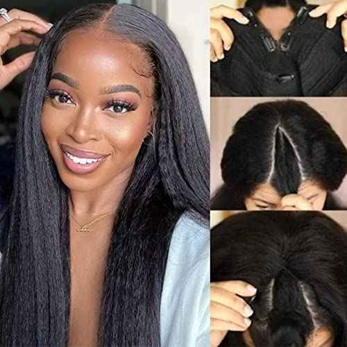 UNICE Kinky Straight V Part Wigs Human Hair for Women Glueless Upgrade U Part Wigs Machine Made Clips in V Part Wig No Leave Out Real Scalp Beginner Friendly Natural Color 150% Density 16 Inch
