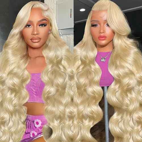 BZN 613 13x6 Lace Front Wig Human Hair 28 Inch Body Wave Blonde Wig Human Hair Pre Plucked 613 HD Lace Frontal Wig with Baby Hair 200 Density