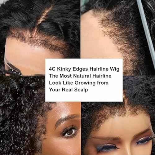 Afro Kinky Curly Human Hair Wig 4x4 HD Lace Front Wigs 210 Density Glueless Wigs Human Hair Pre Plucked Brazilian Kinky Curly Wigs in Curly Edges for Black Women