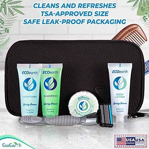 EcoEarth Hotel Toiletries Bundle (Spring Breeze, 1 oz each, 200 Pieces) 4-Piece Set: 50 Round Bar Soap, 50 Shampoo, 50 Conditioner & 50 Body Lotion - Bulk Mini Guest Amenities