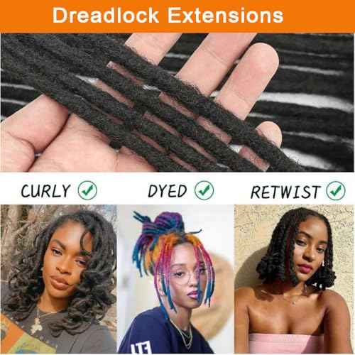 Dreadlock Extensions 0.6cm Thickness 8 Inch 30 Strands Real Human Hair for Man/Women/Kids Full Handmade Permanent Loc Extensions Can Be Bleached Dyed Curled