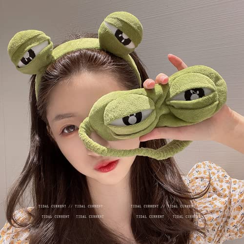 Cualque Funny Duck Headband, Cute Animal Frog Cat Duck Star Flower Dinosaur Spa Face Wash Headband Cute Makeup Headband Face Washing Hair Bands Shower Yoga Head Wraps (Frog)