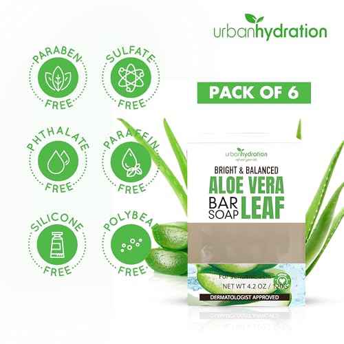 Urban Hydration Aloe Vera Face & Body Bar Soap 6 Pack | Suitable for Daily Use, Silicone, Paraben, Polybead and Sulfate Free, Safe for Oily, Psoriasis and Eczema Prone Skin | 4.2 Ounces