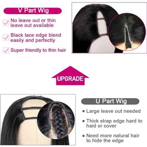 Highlight V Part Wigs Human Hair Straight Brazilian Virgin Human Hair Wigs Ombre Brown Upgrade U Part Wigs 180% Density Glueless Full Head Clip In Half Wigs 20inch #FB30