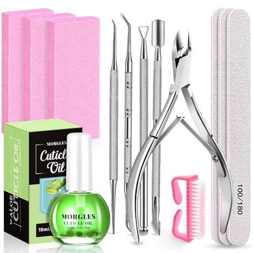 Nail Files and Buffers, MORGLES Nail Prep Kit with Emery Boards, Cuticle Remover Tools, Aloe Cuticle Oil for Manicure and Pedicure Shine Kit
