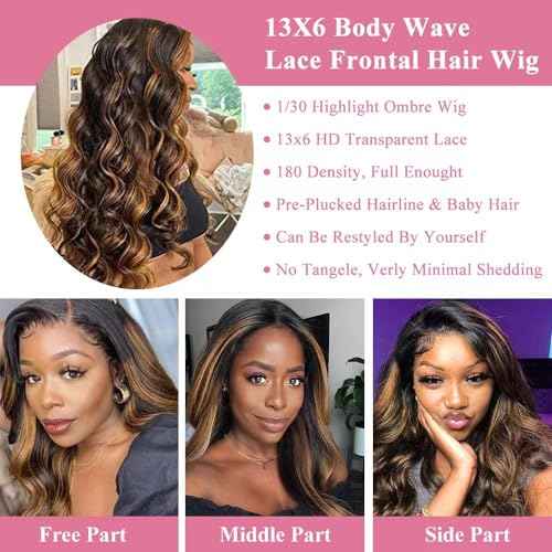 Highlight Ombre Lace Front Wig Human Hair Body Wave Lace Front Wigs Human Hair Pre Plucked 13x6 1B/30 HD Lace Frontal Highlight Wig 26 Inch Colored Balayage Wig 180 Density Glueless Wig for Women