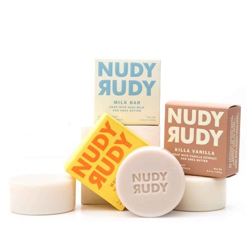 Nudy Rudy Milkshake Bundle Bar Soap Pucks, Includes Milk Bar, Hunny Bunny, Killa Vanilla, Made with Organic Shea Butter, Pure Plant Oils, Triple Milled Bars, All Skin Types, 4.2 oz Each - Pack of 3