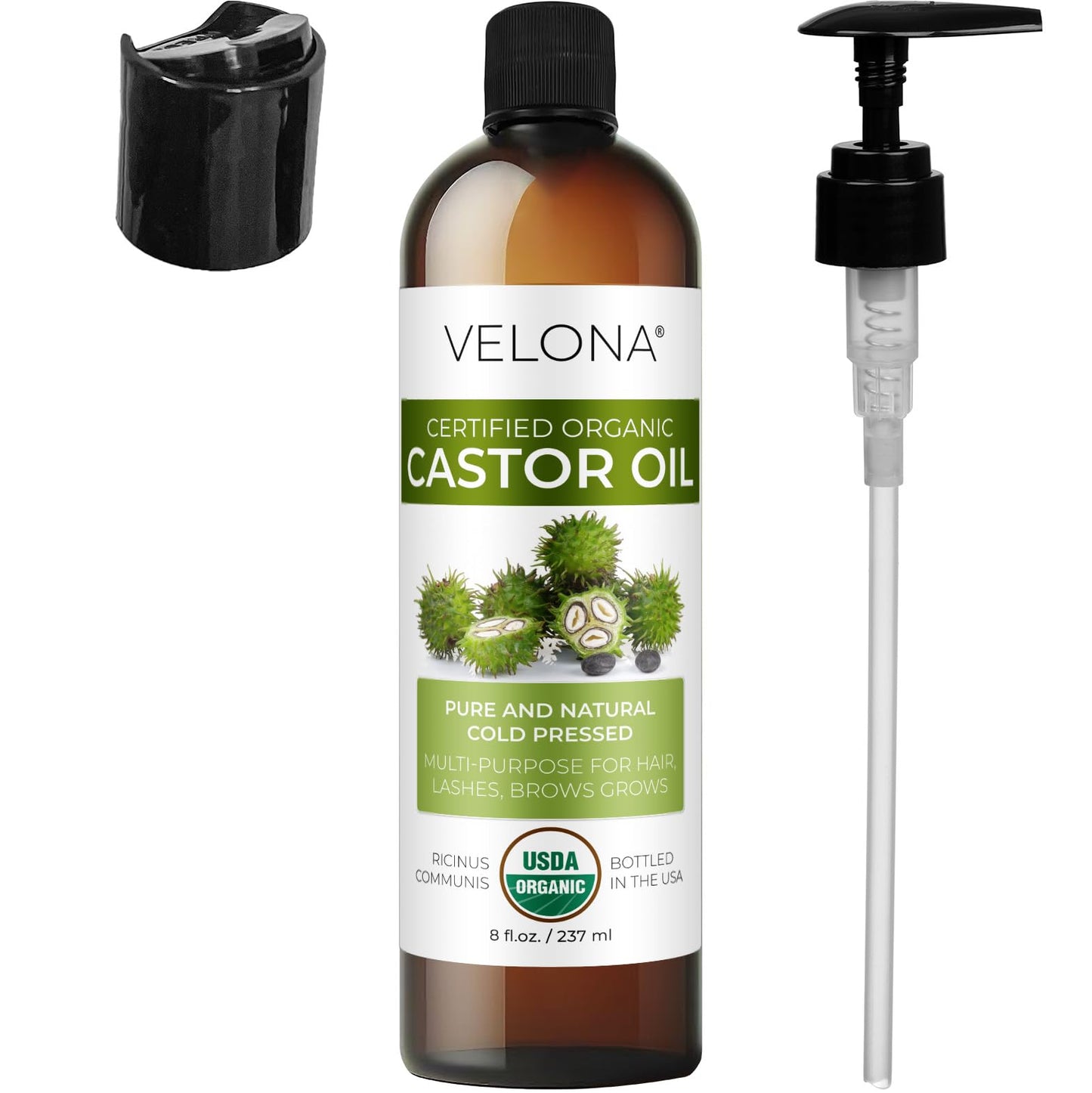 velona USDA Certified Organic Castor Oil - 8 Fl Oz | For Hair, Boost Eyelashes, Eyebrows | Cold pressed, Natural Oil, USP Grade | Hexane Free, Lash Serum, Caster…