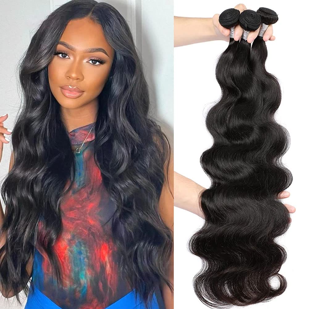 10A Brazilian Body Wave Bundles 14 16 18 Inch Human Hair Bundles 100% Unprocessed Virgin Hair Body Wave 3 Bundles Human Hair Weave Bundles Deals 1B Natural Black