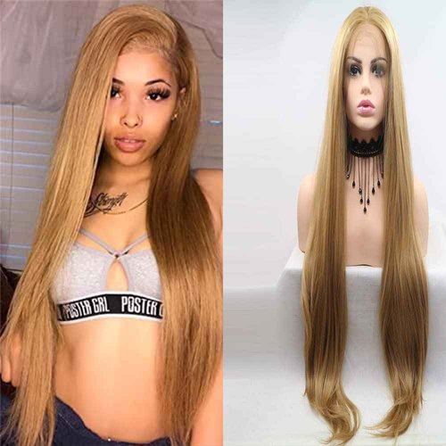 xiweiya 26# Blonde Wig Long Silky Straight Golden Blonde 13x3 Lace Frontal Wig Heat Resistant Hair Middle Part Glueless Wigs Cosplay, Halloween Drag Queen Wigs Wear and Go Wig 26inch