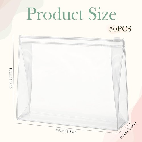 Giantree 50 PCS Small Clear Makeup Bag, 9.8"x7" Mini PVC Waterproof Cosmetic Organizer Bags Moisture-proof Portable Zipper Pouches Toiletry Bags Swimsuit Storage Bag with Zipper