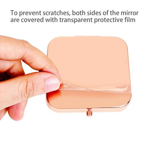 PDOZV Small Compact Mirror, Rosegold Square 2.8”×2.8” Metal Frame Smooth Style Double Sided Mini Magnifying 1X/2X Mirror for Purse Can be Used as Gifts for Woman (RG01)