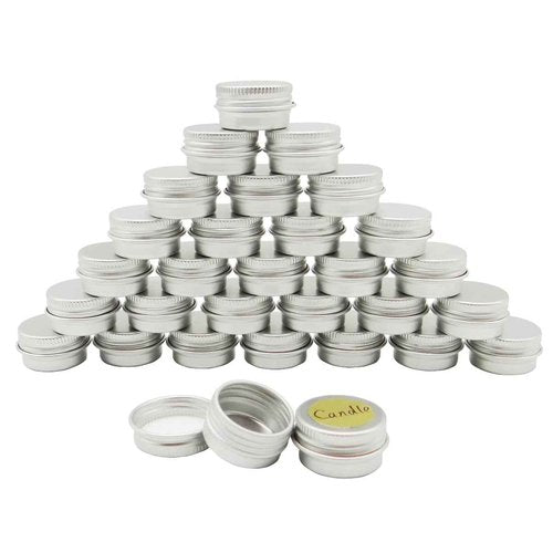 Wopanxye 30 pack 5ml Round Lip Balm Tin Cans, 5g Aluminum Makeup Sample Containers with Screw Lid, Empty Silver Metal Tins Pot Storage Travel Tin Jars for Cosmetic, Cream, Candle, Tea, 5 Gram Tins