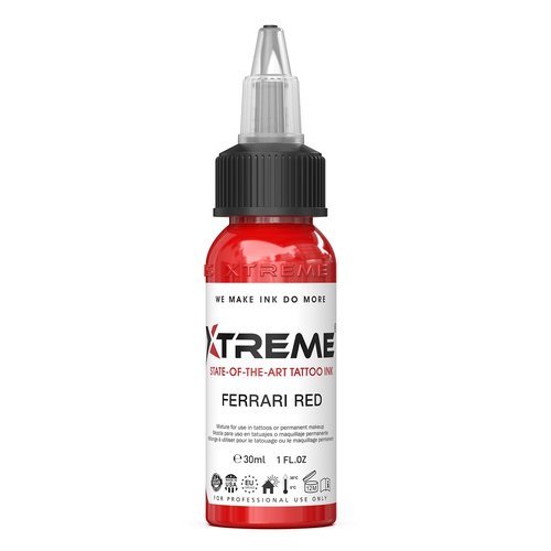 Xtreme Tattoo Ink Ferrari Red 1 OZ Versatile Medium Viscosity for Precision Tattooing, Rich Hue, Quick Healing, Acrylic-Free, Water Based, Ready-to-Use Tattoo Ink