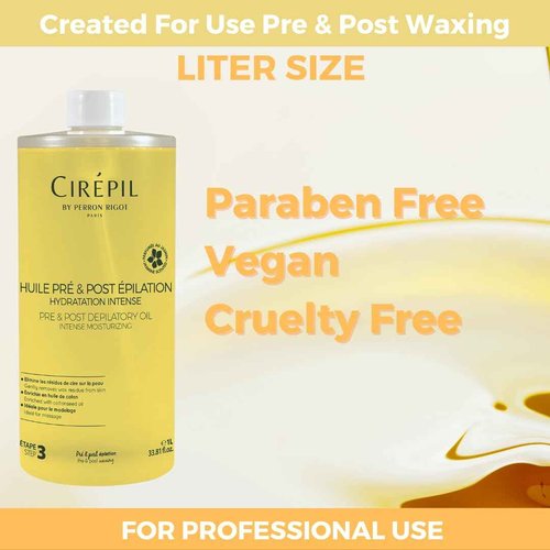 Cirepil - Pre & Post - Depilatory Oil - 1000 ml / 33.81 fl oz - Protects the Skin Before Waxing & Removes Wax Residue - Pre-Waxing & Post-Waxing
