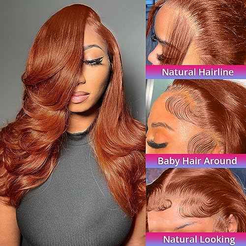 200 Density 13x6 Reddish Brown Lace Front Wigs Human Hair Pre Plucked 13x6 HD Transparent Body Wave Lace Front Wigs Human Hairs With Baby Hair Ginger #33 Colored Human Hairs Wig For Women (20 Inch)