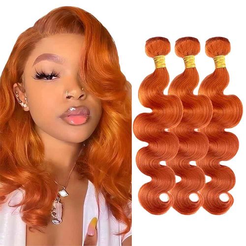 GLSMOSNW Color 350 Bundles Human Hair Ginger Orange Body Wave Bundles Unprocessed Virgin Hair Extensions Ginger Body Wave For Black Women