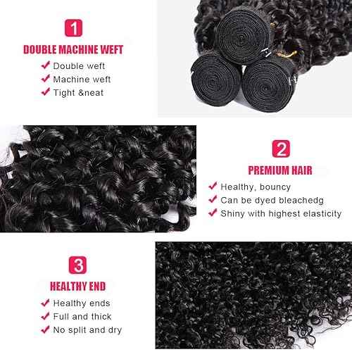 Kinky Curly Bundles Human Hair Bundles Brazilian Curly Hair Bundles 12A Virgin Curly Human Hair Bundles Curly Weave Hair Bundles Natural Black (12 14 16) ¡¦ ¡¦