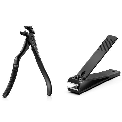 BALUCA Ergonomic Nail Clipper for Seniors - Straight Toenail Clipper for Thick Toenails and Fingernails, Long Handle Nail Clippers with Catcher, Precision Nail Trimmer for Men and Women - Black