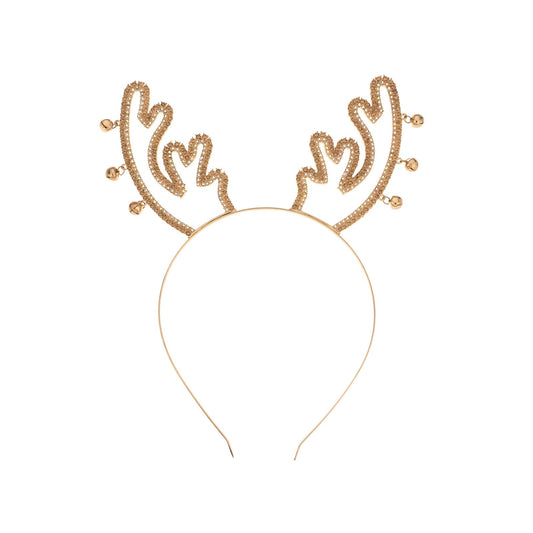 Madison Tyler Christmas Gold Reindeer Antlers with Jingle Bells Headband | Cute Rhinestone Headbands for Christmas | Holiday Gifts for Girls Kids and Women