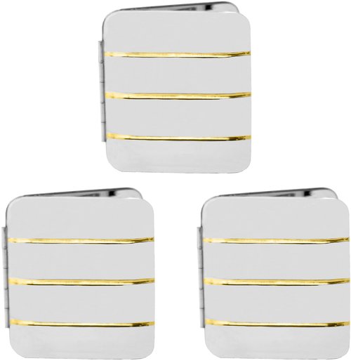 Stephanie Imports Set of 3 Vertical Bar Pattern Double Sided Magnifying Compact Mirrors (Gold & Silver)