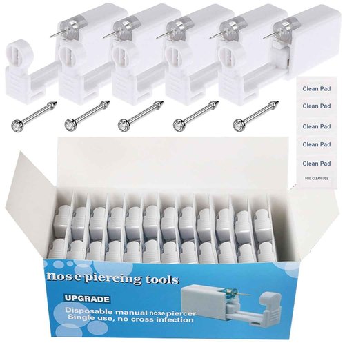 judero Nose Piercing Gun Kit 72Pcs Disposable Nose Piercing Kit Including 24Pcs Self Noe Piercing Gun with 24Pcs Built-in Nose Stud and 24Pcs Clean Tools for Nose Cartilage Tragus Helix Piercing Kit