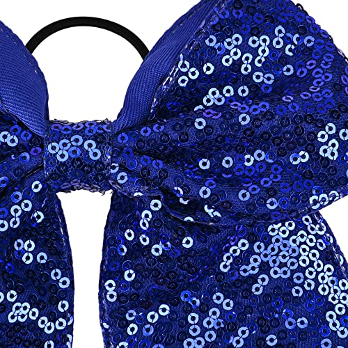 12 PCS 8" Large Glitter Cheer Bows Blue Girl Hair Bows Sparkly Cheerleading Softball Team Bow Hair Accessories for cheerleaders football Competition Sports