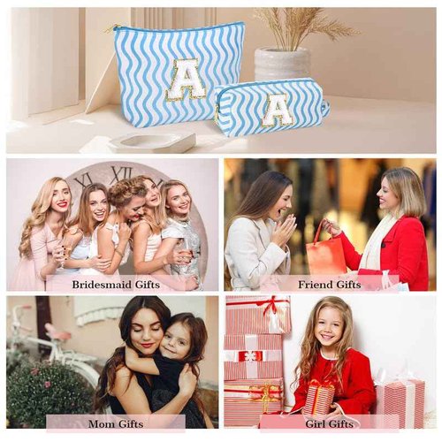 SEFORICO Initial Makeup Bag - Cute Makeup Bag Girl Makeup Bag, Personalized Gifts Teen Girl Gifts Toiletry Bag Cosmetic Travel Bag Makeup Bags Daughter Gifts Mom Gift Birthday Gifts for Women (Blue Z)