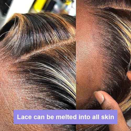 13x6 1b/27 Highlight Ombre Balayage Lace Front Wigs Human Hair Black and Blonde Body Wave HD Transparent Lace Frontal Wig Pre Plucked with Baby Hair for Black Women 180% Density Wig 20 Inch