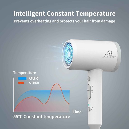 ANNE BETTY Hair Dryer with Diffuser for Curly Hair, 1800W Ionic Blow Dryer for Women & Men, Fast-Drying, Lightweight, Low Noise, Hair Care Styling Tool for Home, Travel