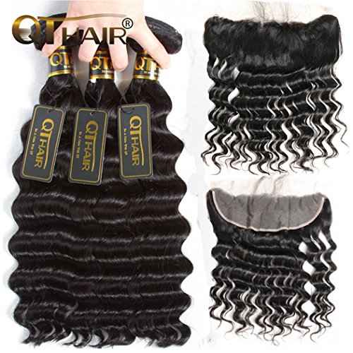 QTHAIR 16A 13X4 Loose Deep Wave Swiss Lace Frontal Transparent HD Ear to Ear Lace Frontal 20" Brazilian Loose Deep Wave Human Hair for Black Women 150% Density