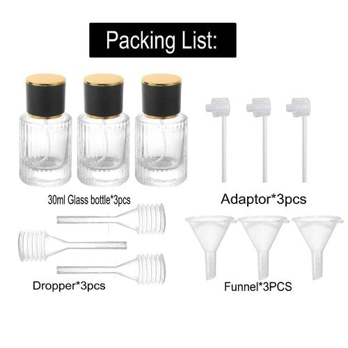 YWG Stone Vintage Perfume Bottles, 3 Pack 30ml/1OZ Glass Atomizer Travel, Empty Clear Perfume Spray Bottle Essential Oil Container Sprayer Cologne Atomizer for Men