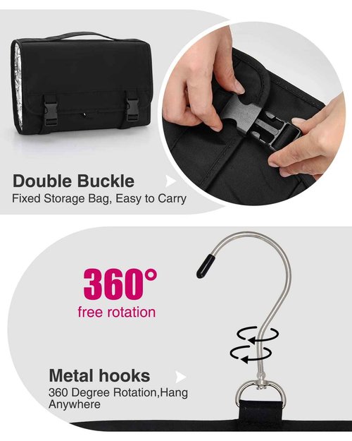 TANTO Travel Makeup Bag, Hanging Makeup Organizer Bag Lightweight Waterproof Large Cosmetic Case Black Toiletry Bag Portable Pouch for Makeup Accessories