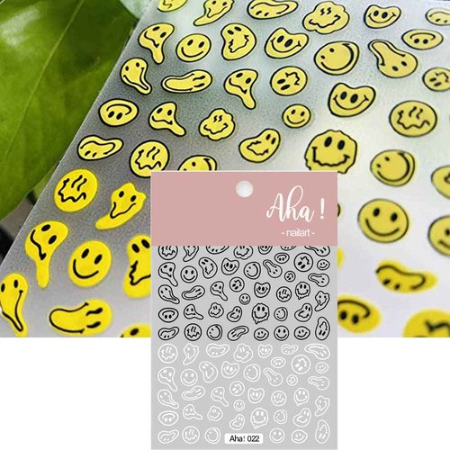 Smiling Face Nail Art Stickers 3D Nail Decals Cute Self-Adhesive Nail Stickers Yellow Black and White Twisted Smiling Face Nail Supplies for Women Girls Kids Nail Decorations