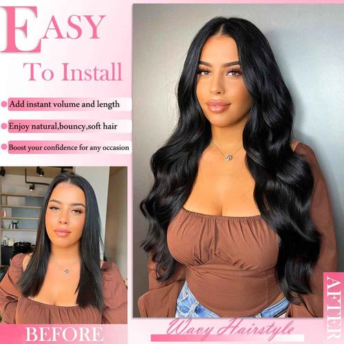 AIWET Body Wave Clip in Hair Extensions Real Human Hair for Black Women 8Pcs 110g Wavy Human Hair Clip in Extensions Natural Black Grade 12A Virgin Human Hair Extensions Double Wefts (#1B,14 Inch)