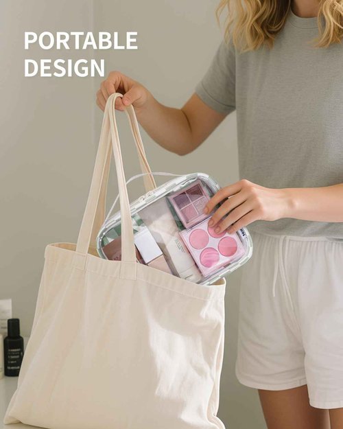 Narwey TSA Approved Clear Toiletry Bag for Travel, Waterproof PVC Clear Makeup Bags, Portable Compact Cosmetic Bag Make Up Organizer, Airport Airline Quart Size Compliant Bag (Mint Green Checkerboard)