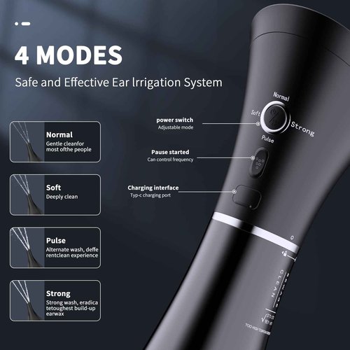 Oleswer Ear Wax Removal Kit,Ear Cleaner, Electric Ear Cleaning Kit, 2in1 Water Tank, 4 Pressure Settings - Ear Irrigation Flushing System With Water Temperture Sensor,Ear Syringe Kit Tools for Ear Clean,Black
