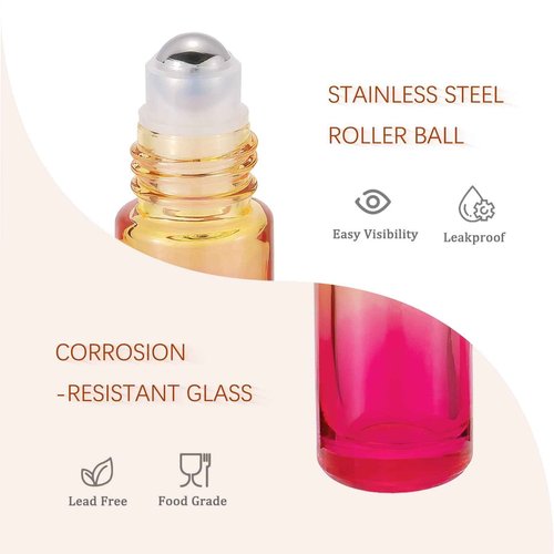 JIUWU 10-Pack 5ml Mini Essential Oil Roller Bottles with Stainless Steel Roller Ball - Leak-Proof Refillable Empty Glass Roll-On Containers for Travel, Perfume