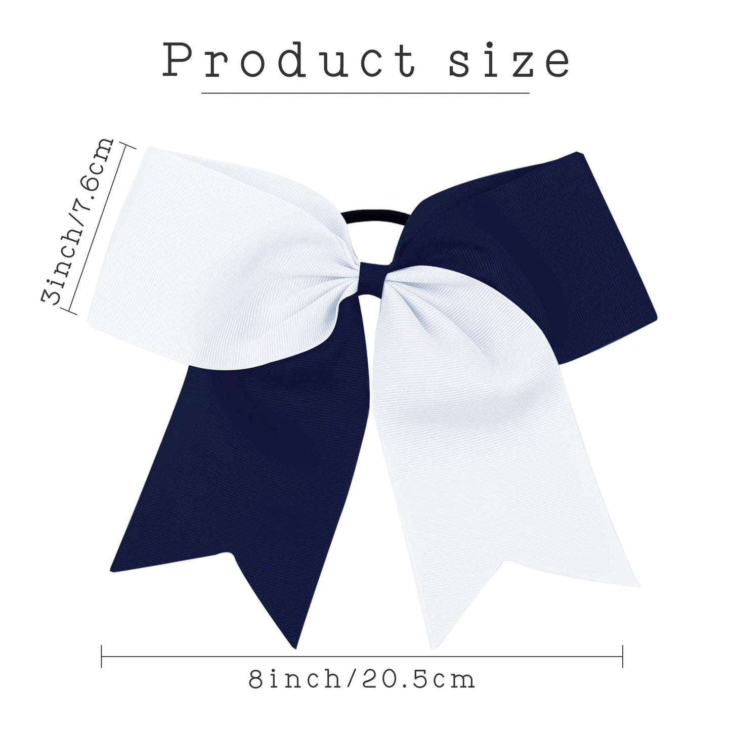 16PCS 8" Large Cheer Hair Bows Ponytail Holder Elastic Band Handmade for Cheerleading Teen Girls College Sports (16 Pcs) (White/Navy Blue)