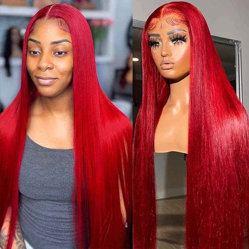 Maycaur 30 Inch Red Hair Synthetic Lace Front Wigs with Baby Hair Light Yaki Glueless HD Lace Wigs Natural Hairline Pre-Plucked Long Straight Wigs for Black Women