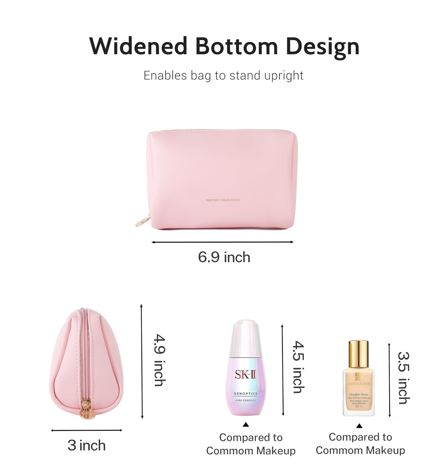 Aveniee Travel Makeup Bag Small, Vegan Leather Pouches Cosmetic Case for Women, Cute Make Up Bag Organizer for Purse, Toiletry Bag for Travel Car Accessories with Divider & Gold Zippers (Pink)